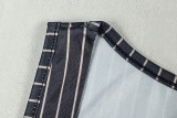 Women Striped Black Crop Vest & Pleated Skirt Two-Piece Set