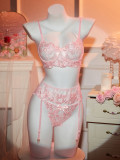 Embroidered sexy lingerie see-through three-piece set