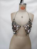 Women's Metallic Hollow-Out Sequin Patchwork Vest with Sexy Sequin Bra