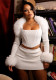Women Furry Collar Long-sleeved Crop Top and Mini Skirt Three-piece Set