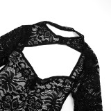 Women Lace Black Two-Piece Pants Set