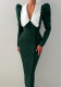 Contrast color bodycon maxi dress women's Peter Pan collar long sleeves high waist French style dress