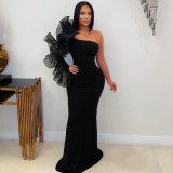 Women's Solid Color Single Sleeve Bodycon Party Evening Long Dress