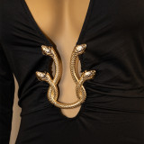 Sexy deep V-neck bodycon dress metallic accessories long-sleeved bodycon evening dress