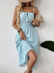2026 Summer Resort Style Striped Sundress Square Neck French Sleeveless Dress