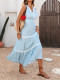 2026 Summer Resort Style Patchwork Lace V-Neck Sleeveless Blue Striped Dress