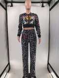 Women's Print Leopard Hooded Long Sleeve Tracksuit