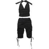 Women's Slim Fit Frill Vest Top Capri Pants Two-Piece Set