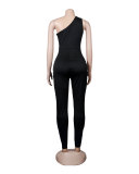 Womens Sexy Beaded One Shoulder Sleeveless Jumpsuit