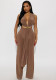 Women Tie-Waist Halter Neck Sleeveless Top and Pants Two-Piece Set