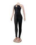 Womens Sexy Beaded One Shoulder Sleeveless Jumpsuit