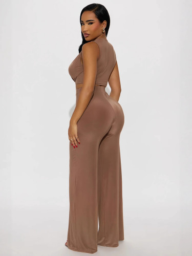 Women Tie-Waist Halter Neck Sleeveless Top and Pants Two-Piece Set