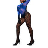 Sexy long-sleeved bodystocking sexy open-crotch stockings nightclub stage performance costume