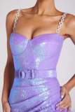 Evening gown women's sexy tight-fitting dress faux fur belt sequined slip dress