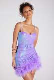 Evening gown women's sexy tight-fitting dress faux fur belt sequined slip dress