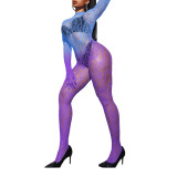 Sexy long-sleeved bodystocking sexy open-crotch stockings nightclub stage performance costume