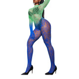 Sexy long-sleeved bodystocking sexy open-crotch stockings nightclub stage performance costume