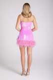 Evening gown women's sexy tight-fitting dress faux fur belt sequined slip dress