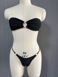 Women's bikini two-piece swimsuit strapless sexy solid color nylon swimsuit