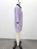 Women Purple Stripes Shirt and Shorts Two-Piece Set