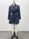 Women Blue Polka Dot Shirt and Shorts Two-Piece Set