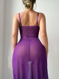 Sexy lingerie mesh slit slip nightgown panty set