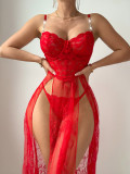 Sexy lingerie lace long nightgown panty set
