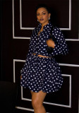 Women Blue Polka Dot Shirt and Shorts Two-Piece Set