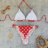 Retro polka dot lace strap bikini sexy two-piece swimsuit