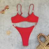 Solid color low-waisted bikini sexy two-piece swimsuit for women