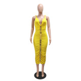 Women Sleeveless Slip Dress Sexy Yellow Long Bodycon Dress