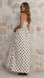 Sweet polka dot print pleated halter long dress