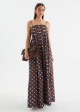 Sweet polka dot print pleated halter long dress