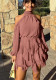 Elegant chiffon dress for women 2026 halter neck off-shoulder long sleeves high waist A-line skirt