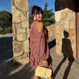 Elegant chiffon dress for women 2026 halter neck off-shoulder long sleeves high waist A-line skirt