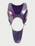 Men's Laser Iridescent Bodysuit Sexy Cutout High-Cut Tight-Fitting Performance Costume for Nightclubs and Parties