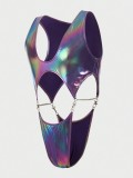 Men's Laser Iridescent Bodysuit Sexy Cutout High-Cut Tight-Fitting Performance Costume for Nightclubs and Parties