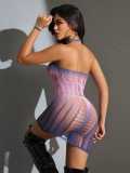 Tight-fitting hollow-out gradient fishnet lingerie dress