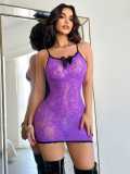 Tight-fitting hollow-out fishnet lingerie dress