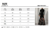 Retro elegant party dress black mesh floral knit turtleneck long-sleeved patchwork dress