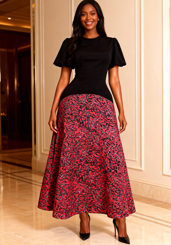 Women's African Print Short Sleeves Maxi Dress