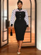 Plus Size Women Black and White Polka Dot Long Bodycon Dress