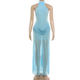 Women's Solid Color Sexy Frill Fringe Long Party Dress