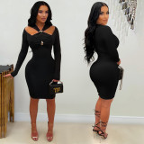 Women's Black Cut Out Long Sleeve Bodycon Dress