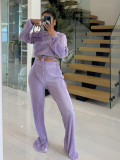 Women's Purple Pleated Top and Pants Long Sleeve Two Piece Set