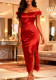 Women's Satin Sweetheart Feather Decor Slit Midi Party Dress