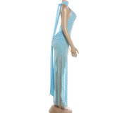 Women's Solid Color Sexy Frill Fringe Long Party Dress