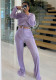 Women's Purple Pleated Top and Pants Long Sleeve Two Piece Set