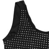 Women Solid Color Sleeveless Beaded Long Dress