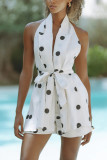 Women Polka Dot Backless Top Matching Shorts Two-Piece Set
